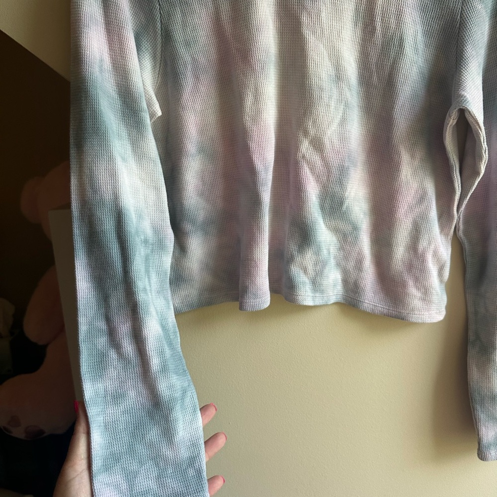 American Eagle Outfitters Blue and White Crop Hoodie - Picture 2 of 8